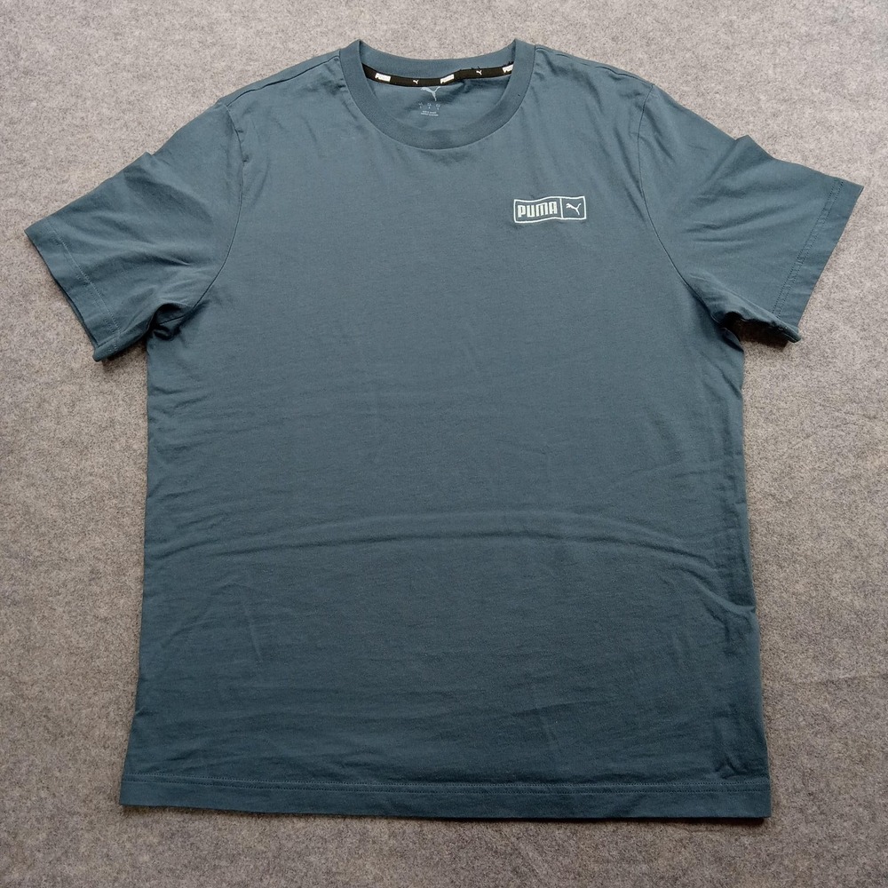 Puma Shirt Mens Large Blue Green Logo Graphic Crewneck Short Sleeve T-Shirt‎